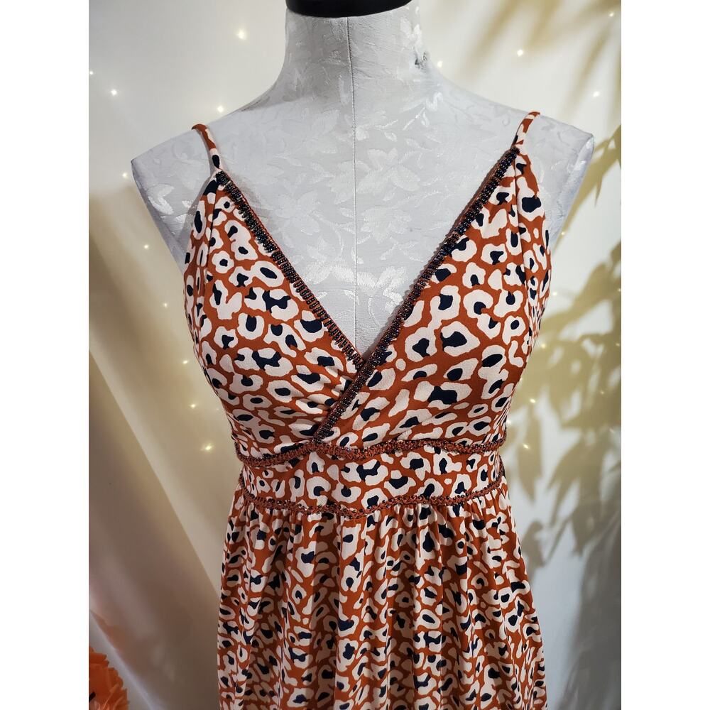 Maaji + Rapsodia Leopard Animal Print Beaded Tiered Maxi Dress Size L Beachy - Picture 5 of 11